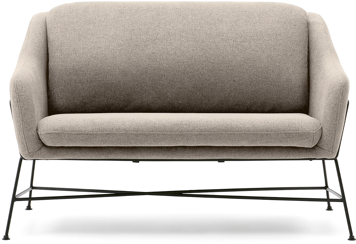 -personers Sofa Kave Home Brida   Beige Struktureret Stof Med Sort Stålramme  H82   B128   D73 Cm