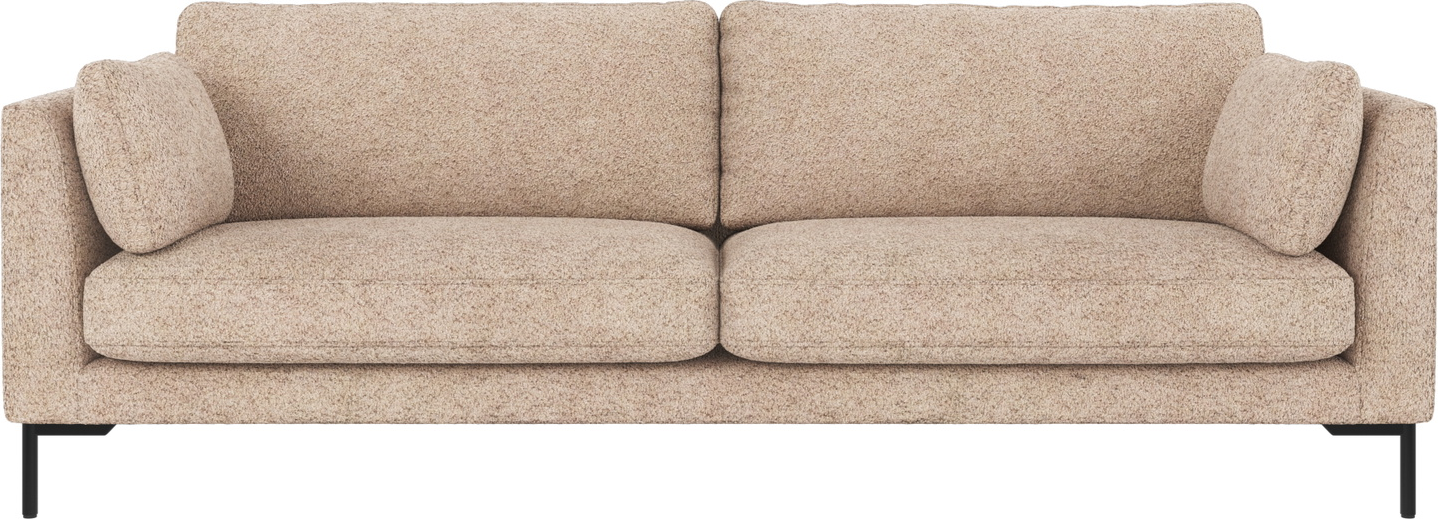 -personers Sofa Rowico Corwin   Lysebeige Anna-stof Med Sorte Pulverlakerede Metalben 238x98x83 Cm