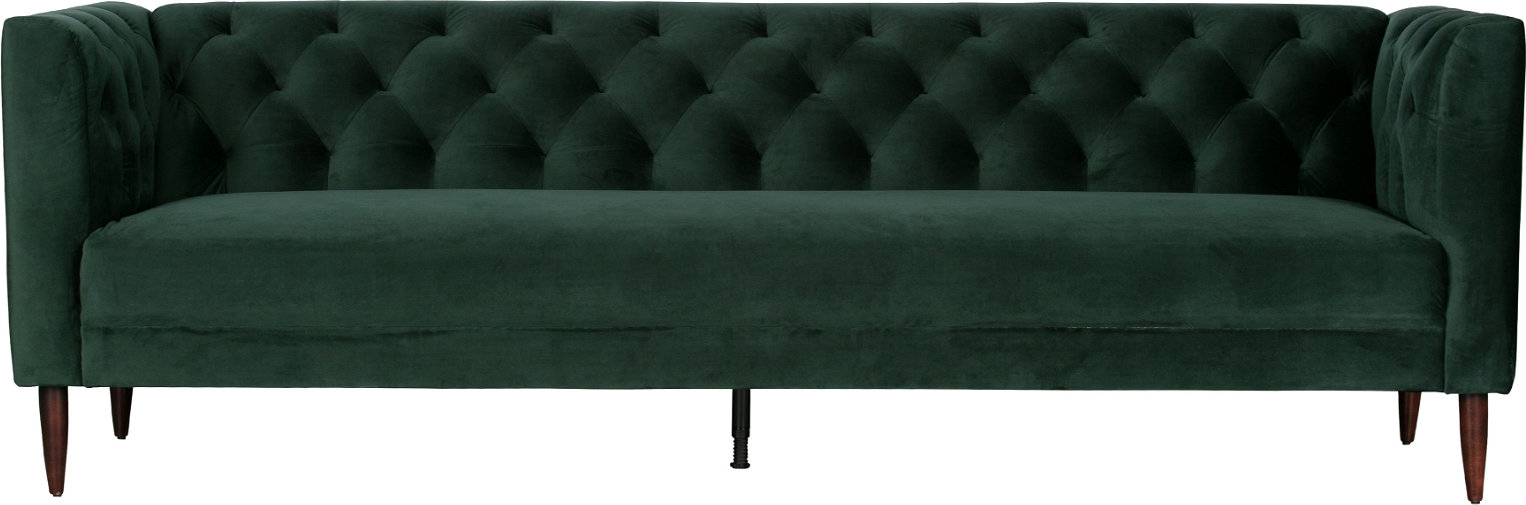 Elegant 3-personers Sofa Woood Nisa i Mørkegrøn Fløjl